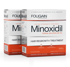 FOLIGAIN男性用ミノキシジル5%外用液の箱2個。
