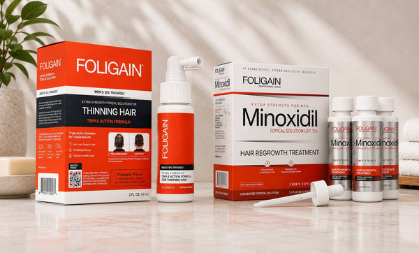 ミノキシジル5%キットの横にあるFOLIGAIN男性用TRIOXIDIL 10%外用トリートメント。